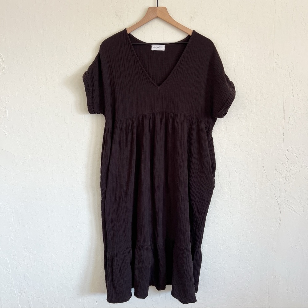 Carly Jean Los Angeles CJLA Reef Gauzy Midi Dress size Medium Deep Brown Boho